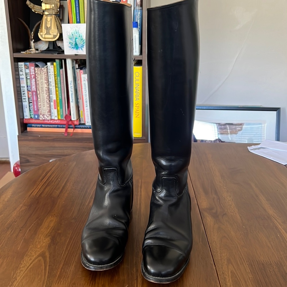 Vintage Black Leather Equestrian Boots - Made in England. Excellent Condition.